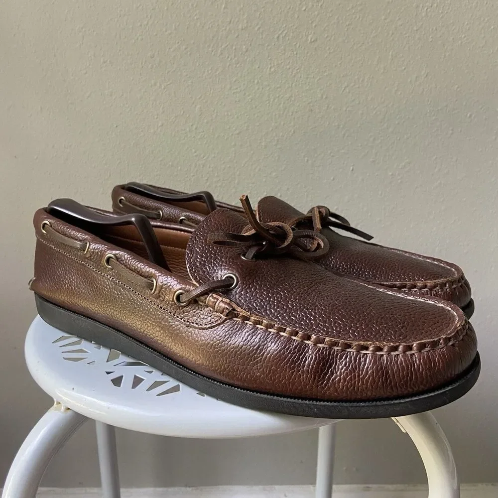 Quoddy Mens Canoe Shoe Camp Sole Moccasin Pebbled Brown US Size 12 Made In USA